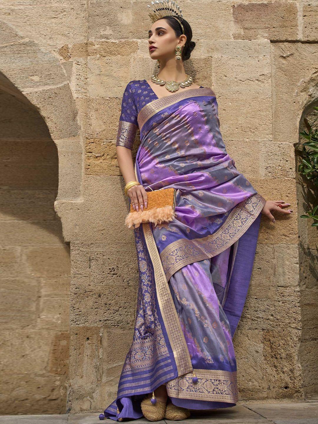 mitera lavender ethnic motifs woven design banarasi saree