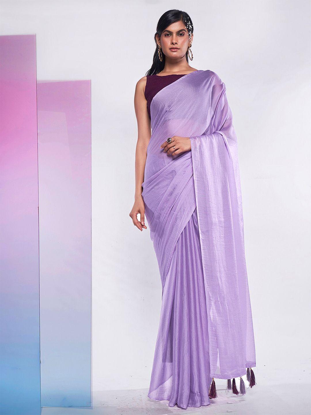 mitera lavender tasseled pure georgette saree