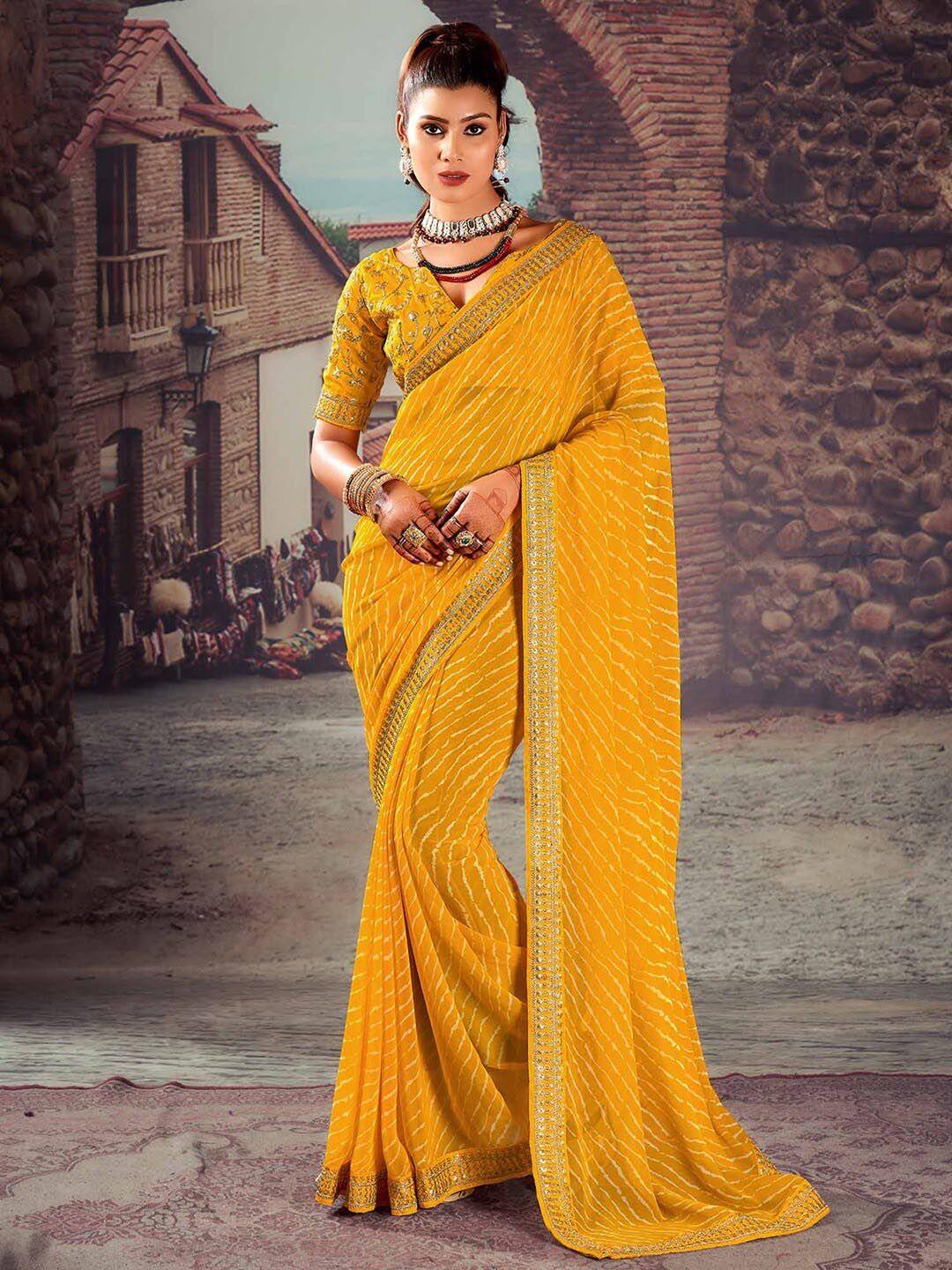 mitera leheriya sequinned pure georgette designer leheriya saree