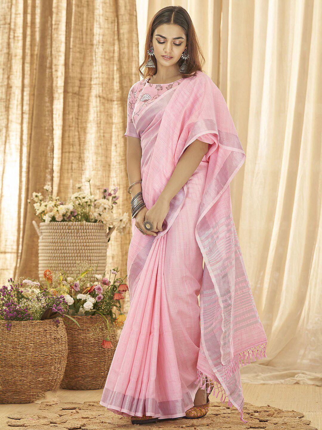 mitera light pink zari border saree