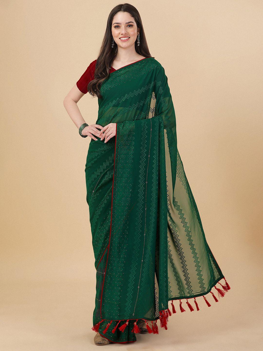 mitera lucknowi embroidered and diamond embellished georgette saree