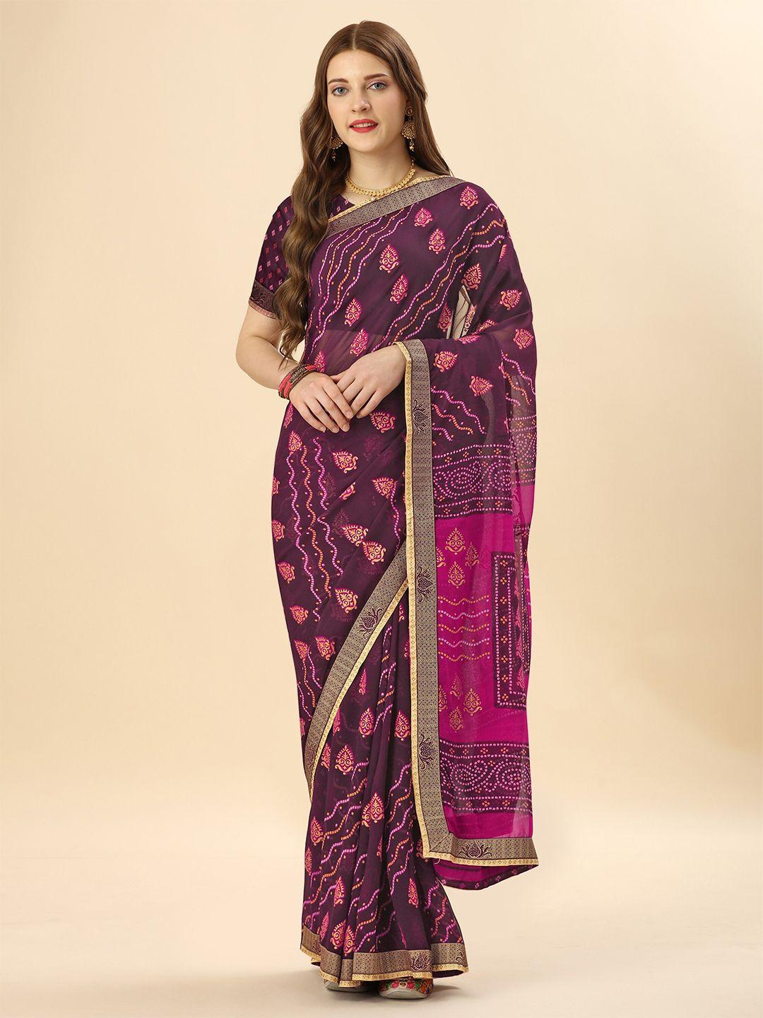 mitera magenta & blue ethnic motifs printed beads and stones pure georgette saree