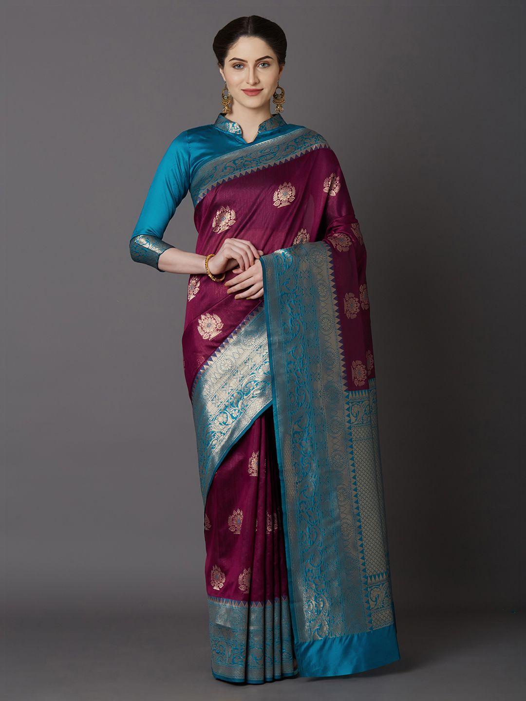 mitera magenta & blue silk blend woven design kanjeevaram saree