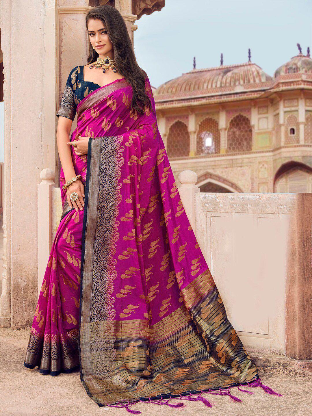 mitera magenta & blue woven design zari banarasi saree