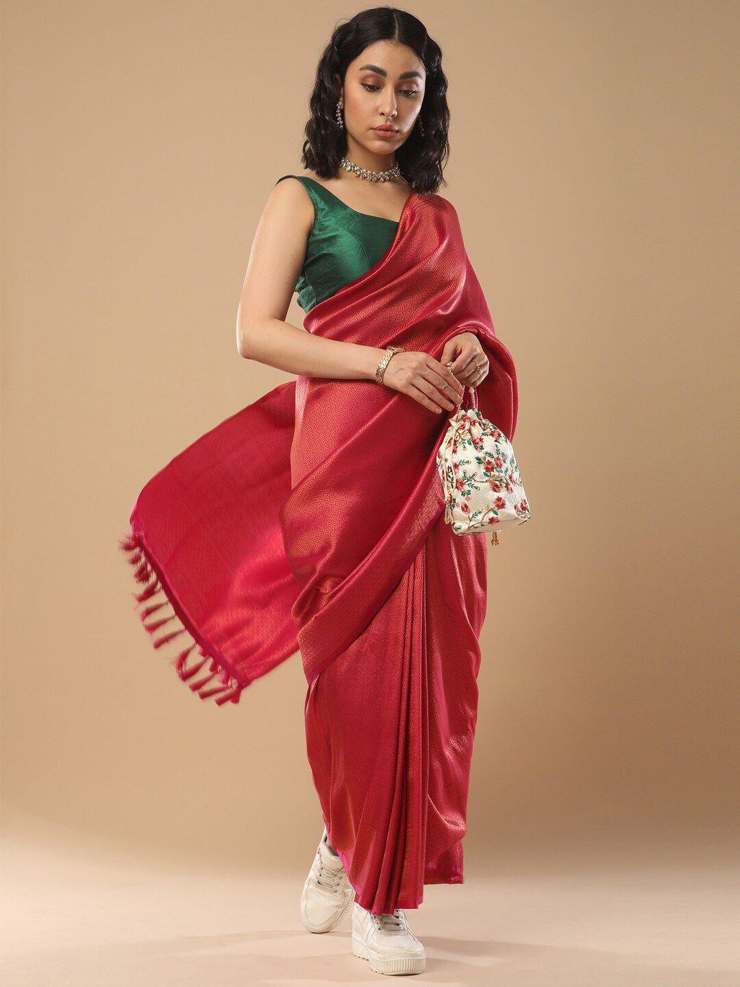 mitera magenta & gold-toned ethnic motifs woven design pure georgette kanjeevaram saree