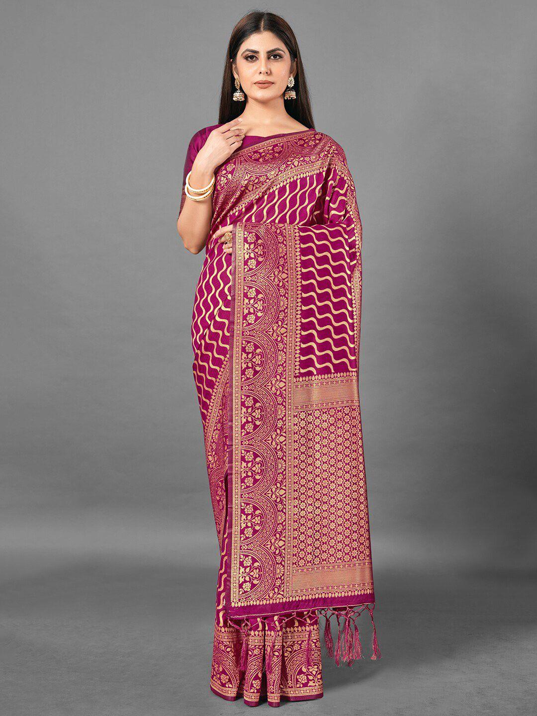 mitera magenta & gold-toned ethnic motifs zari banarasi saree