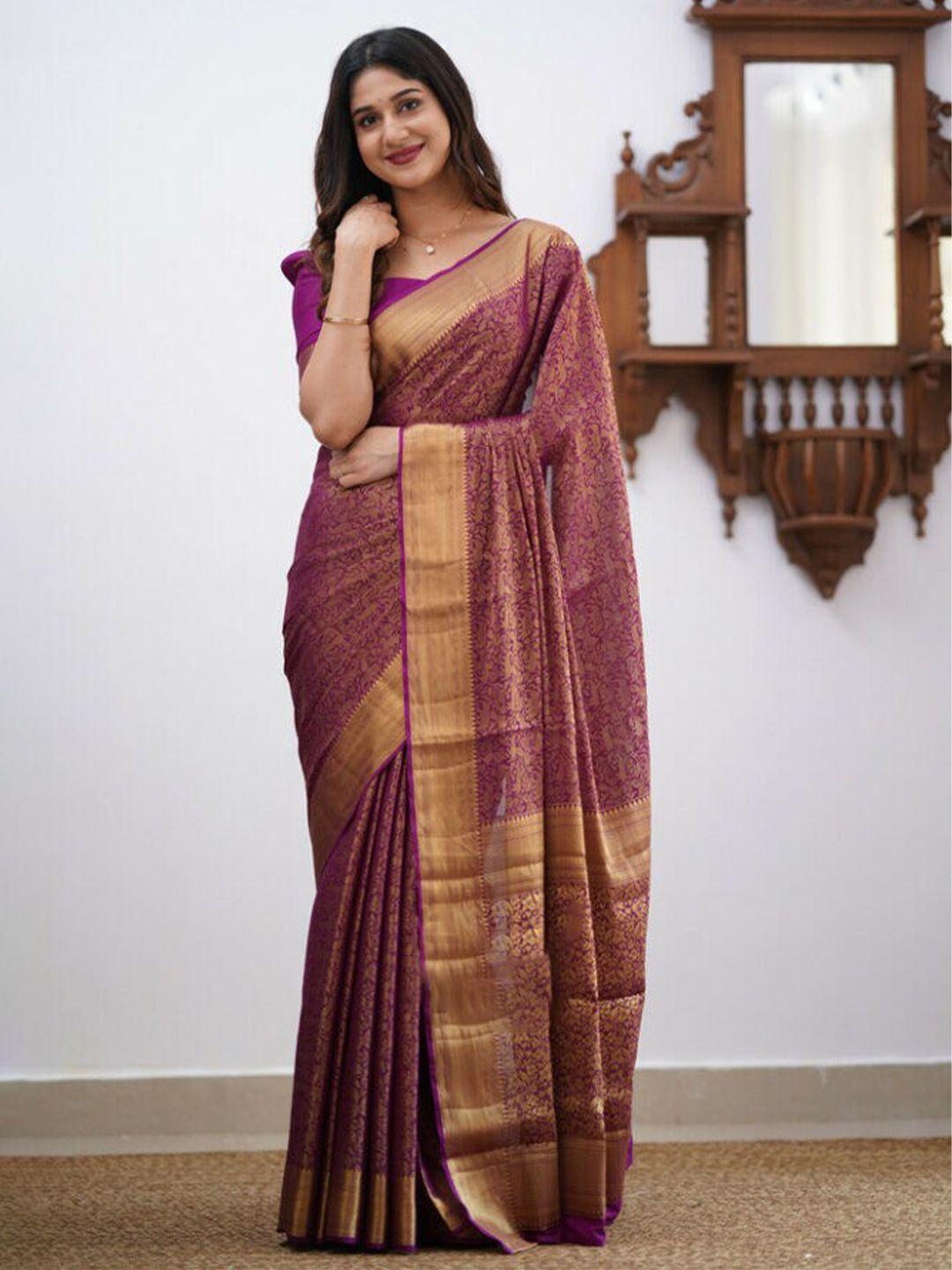 mitera magenta & gold toned woven design zari art silk saree