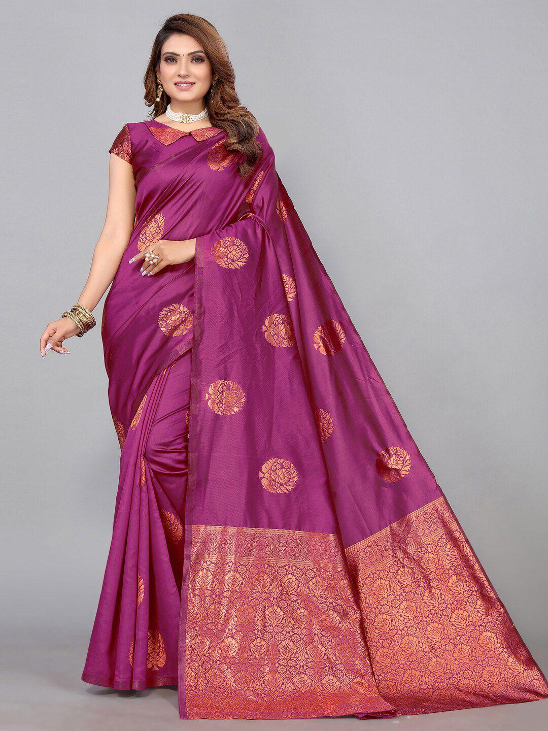 mitera magenta & gold-toned woven design zari banarasi saree
