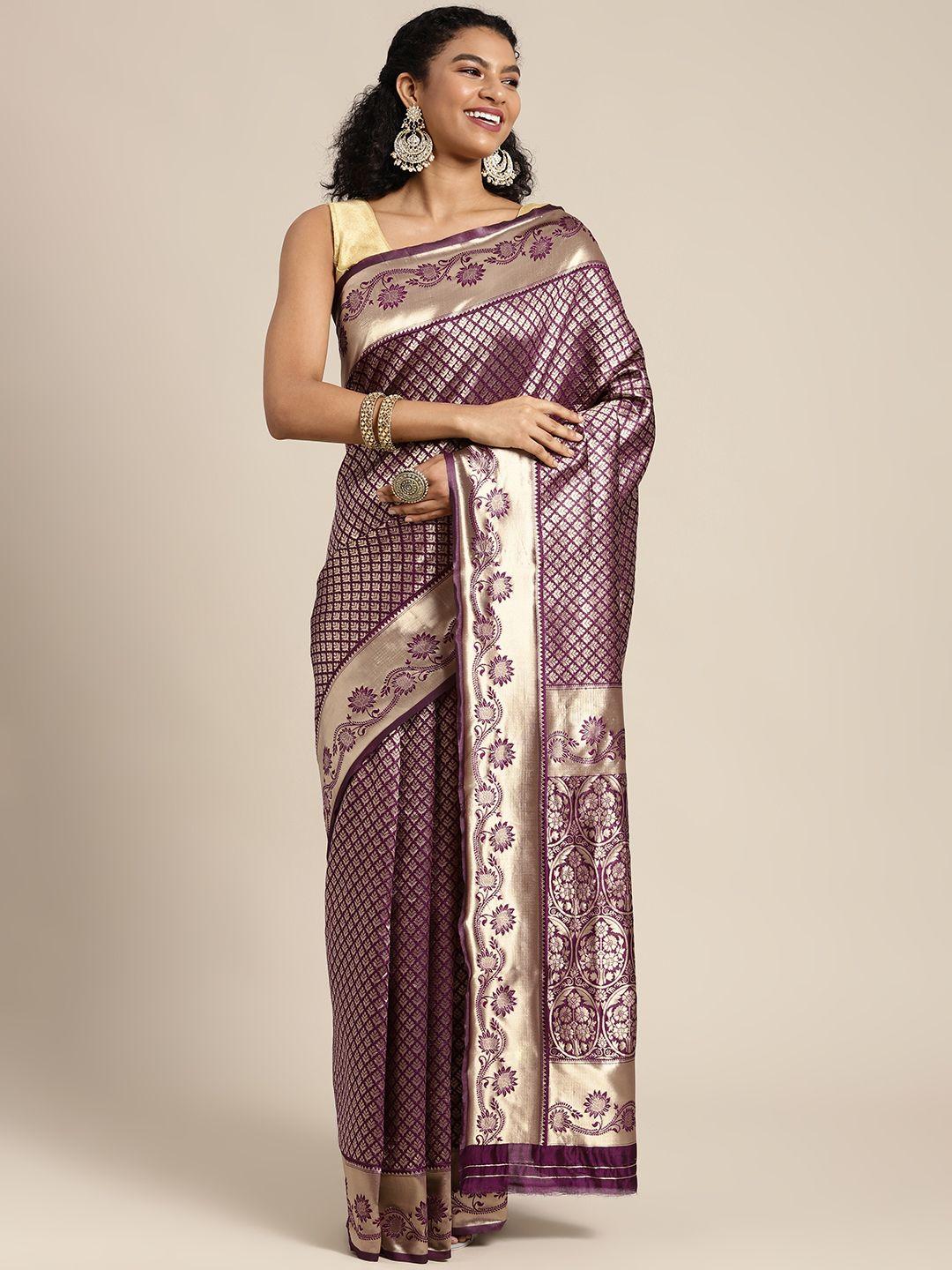 mitera magenta & golden ethnic motifs woven design banarasi saree