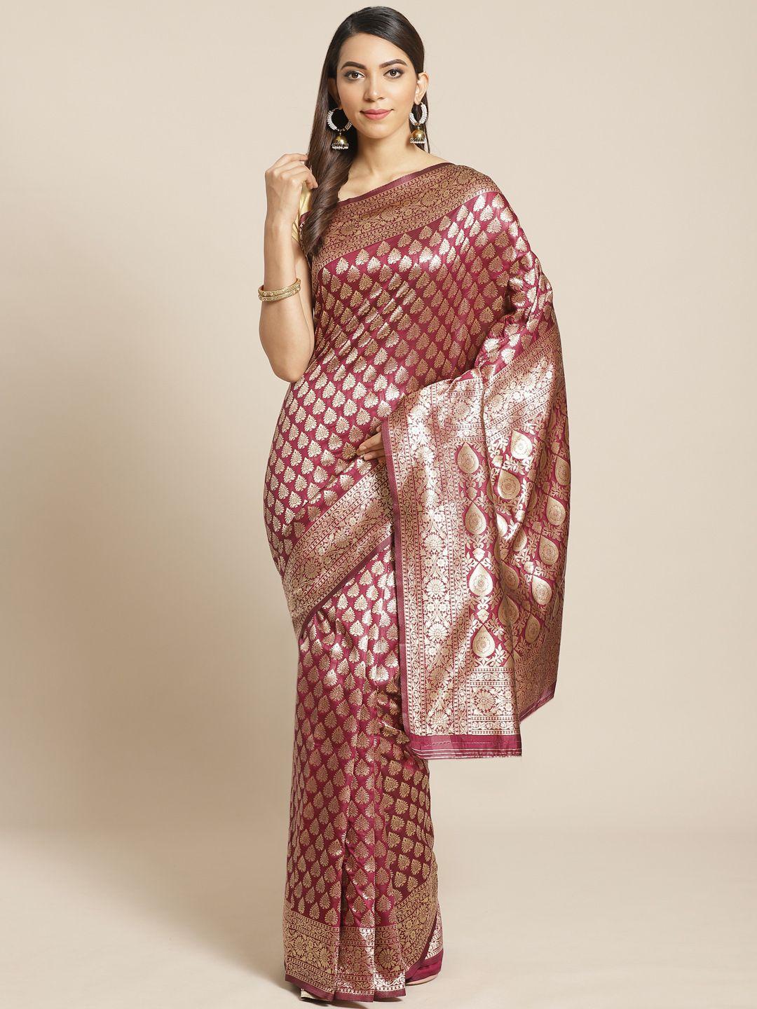 mitera magenta & golden woven design banarasi saree