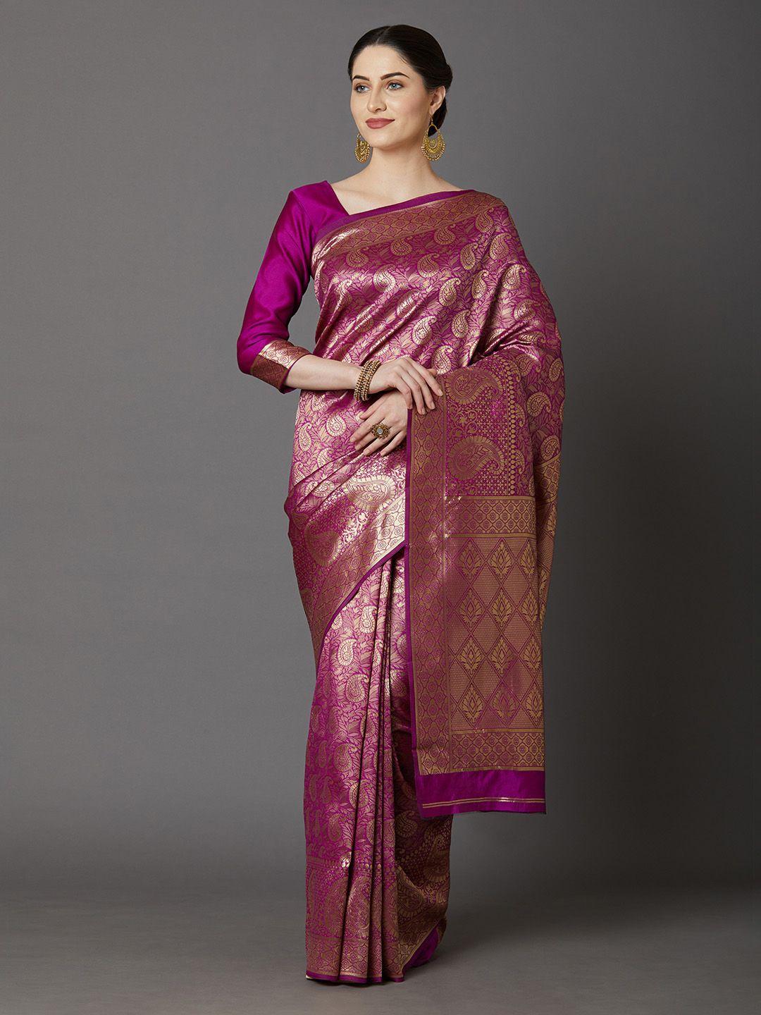 mitera magenta & golden woven design banarasi saree