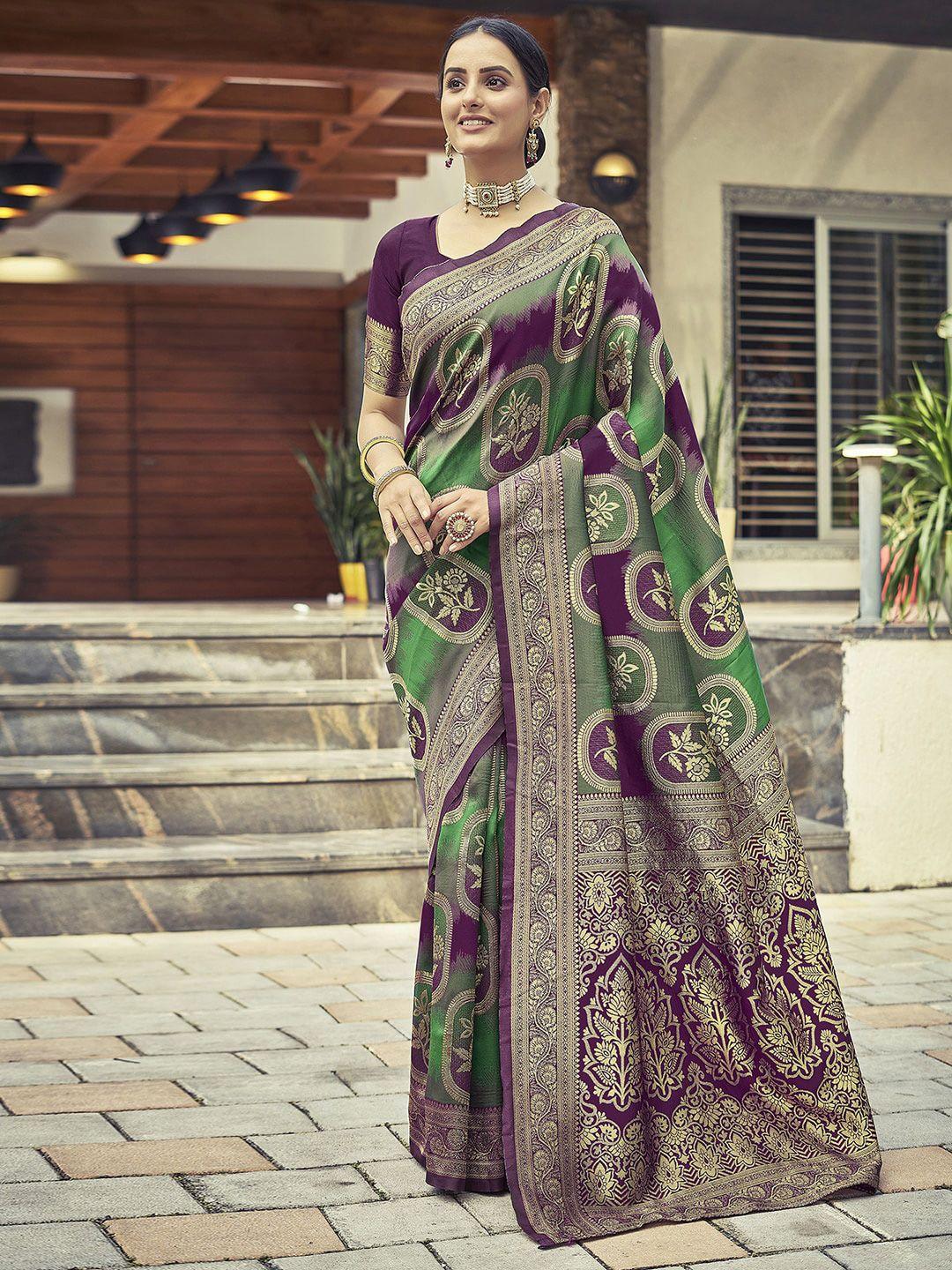 mitera magenta & green ethnic motifs woven design zari art silk saree