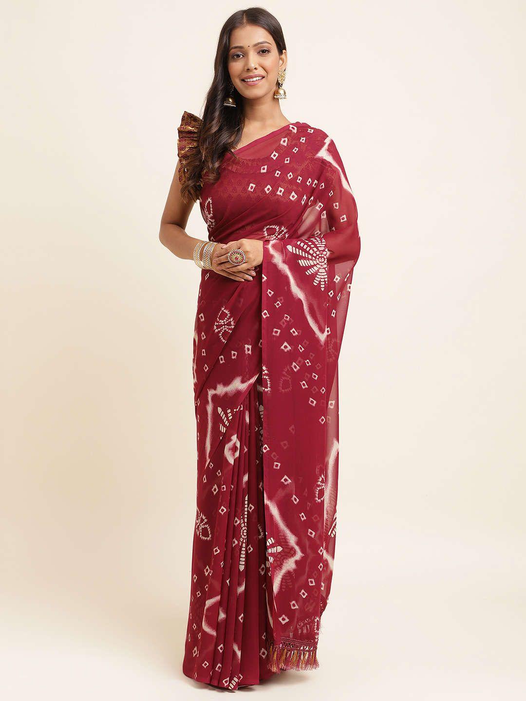 mitera magenta & off white bandhani pure georgette saree