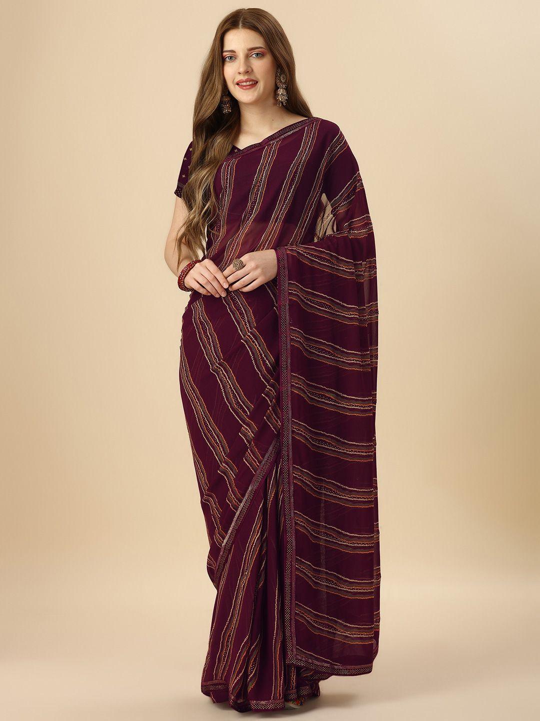 mitera magenta & orange striped embellished saree