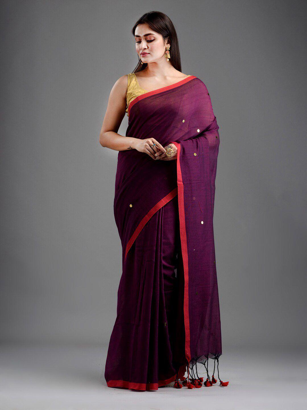 mitera magenta & red embellished pure cotton saree