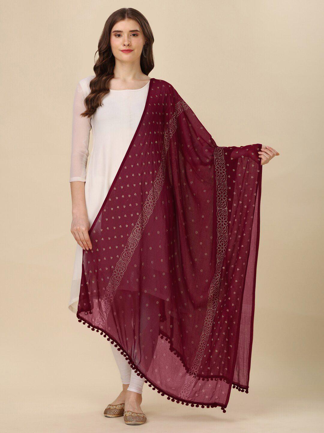 mitera magenta & white ethnic motifs printed dupatta