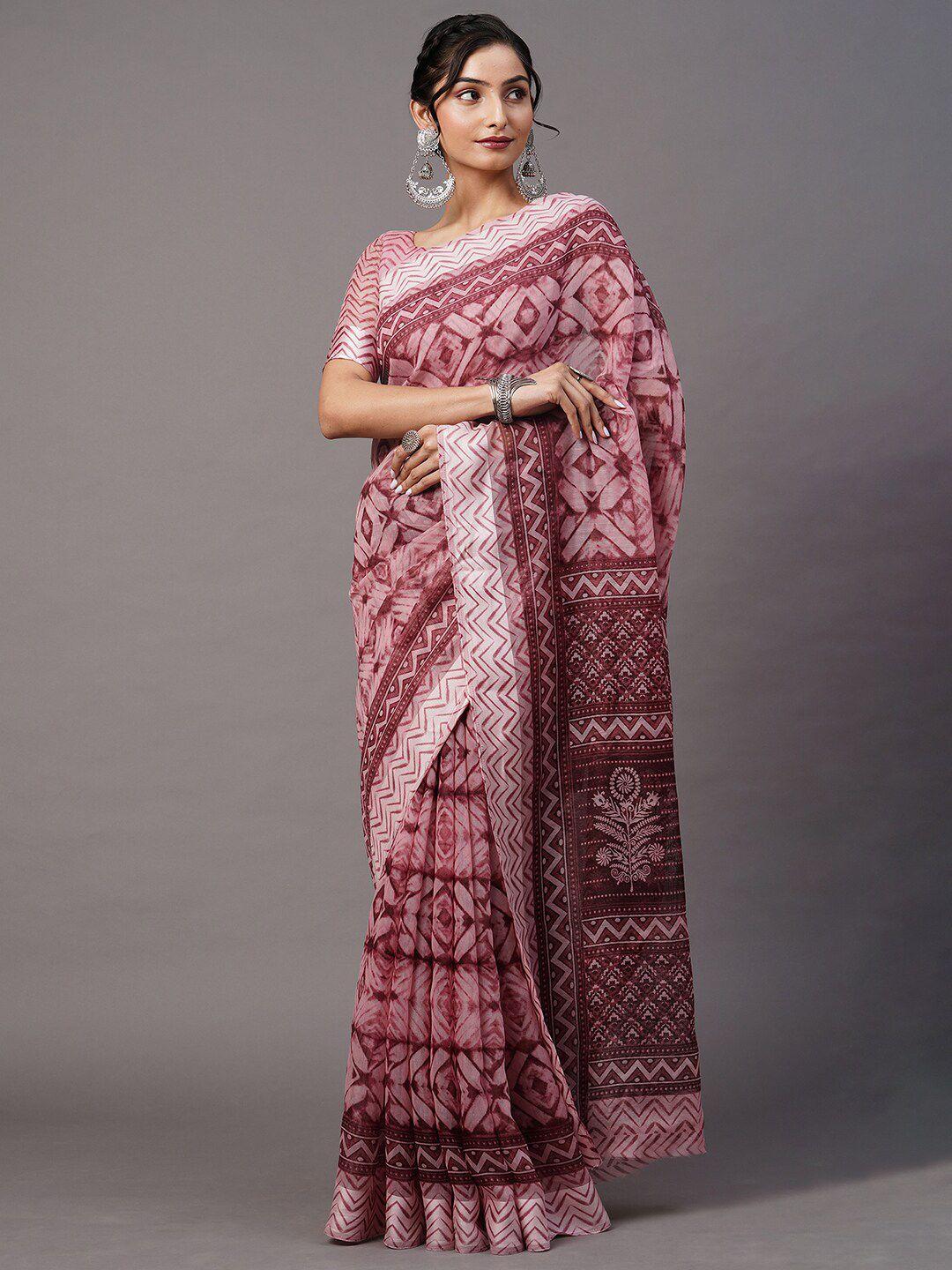 mitera magenta & white ikat cotton blend saree