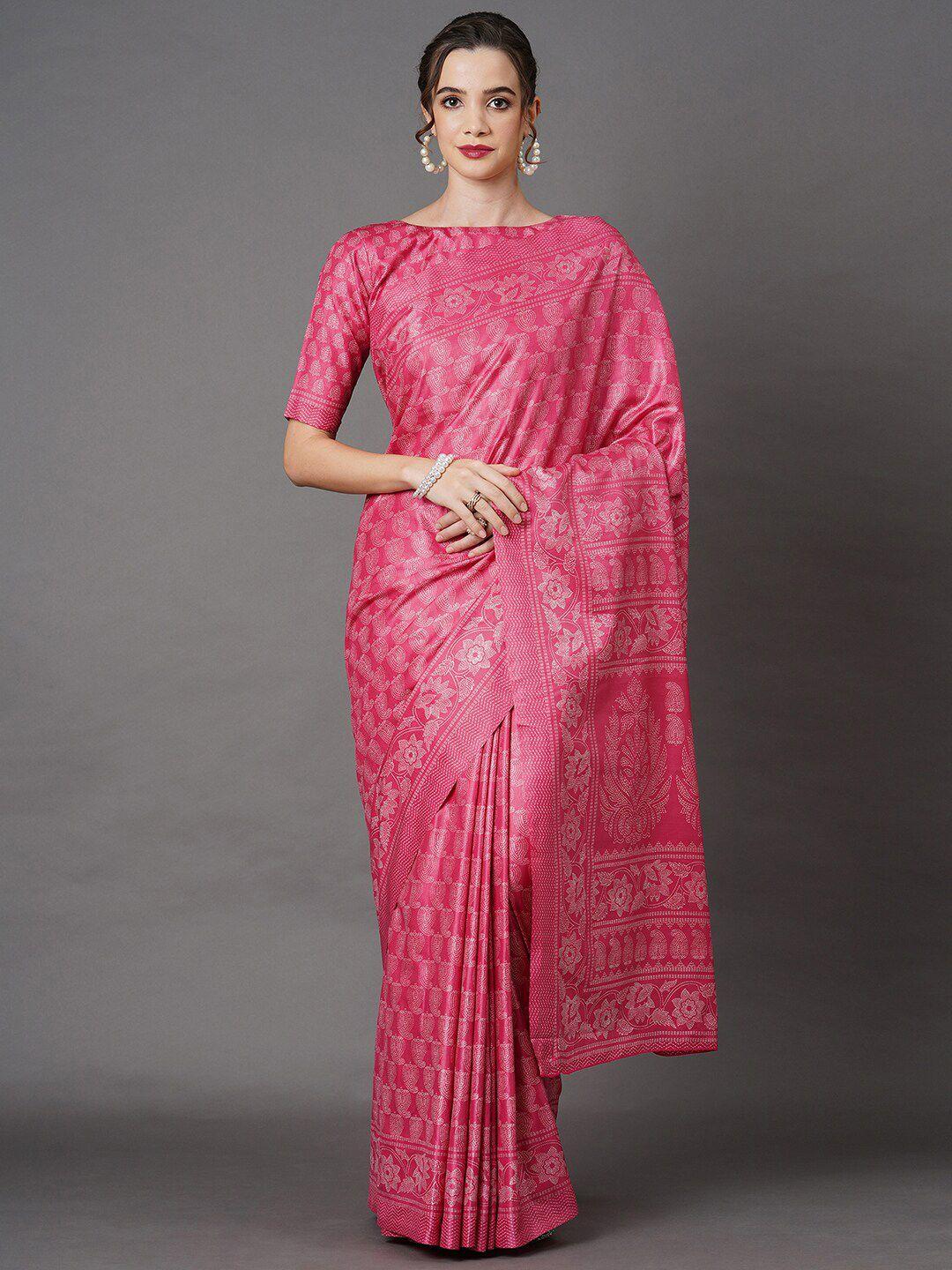 mitera magenta & white paisley art silk saree