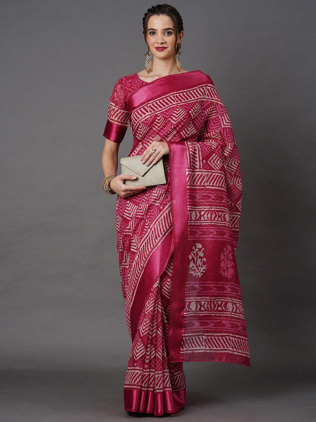 mitera magenta & white printed saree