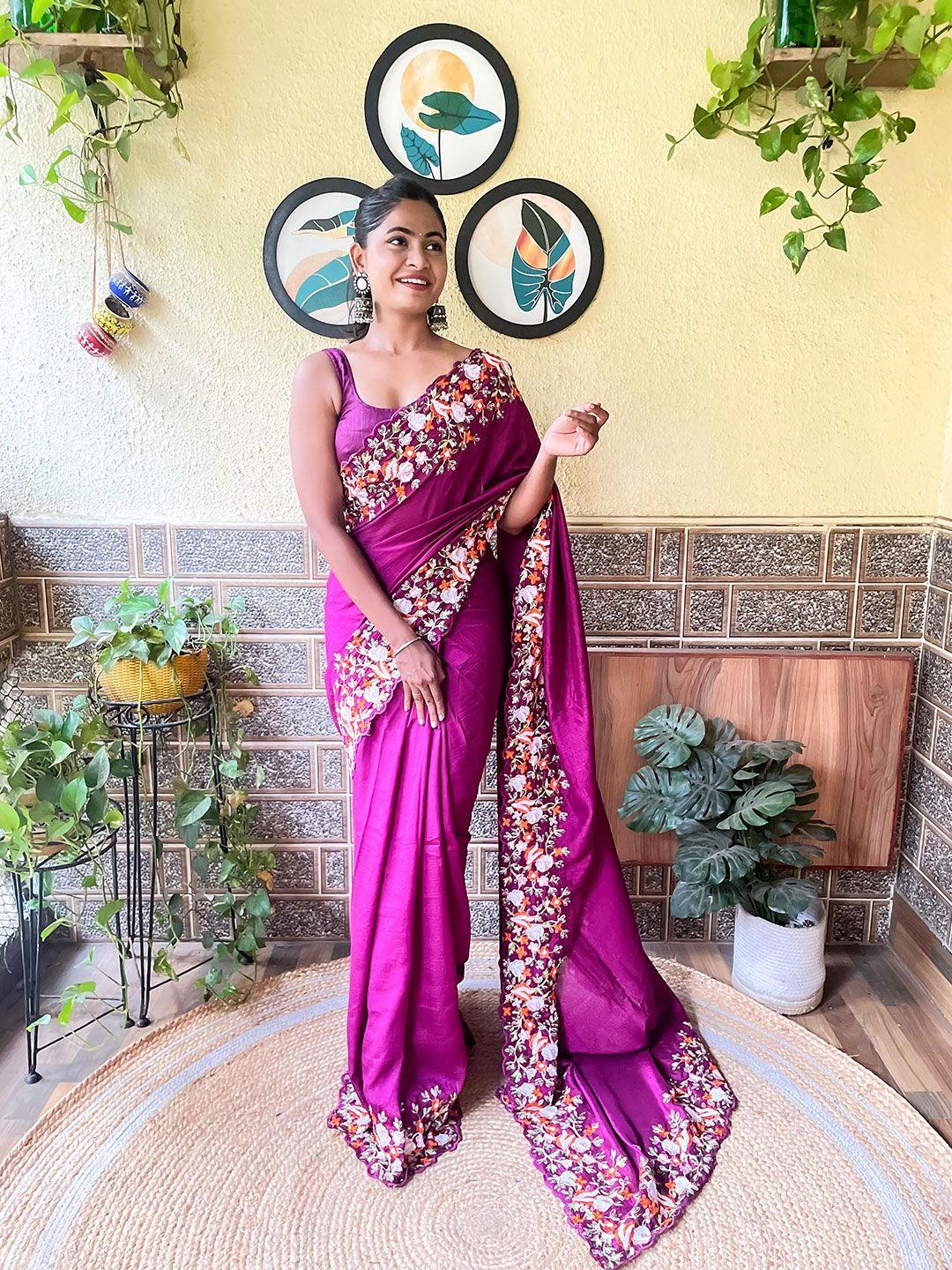 mitera magenta embroidered saree