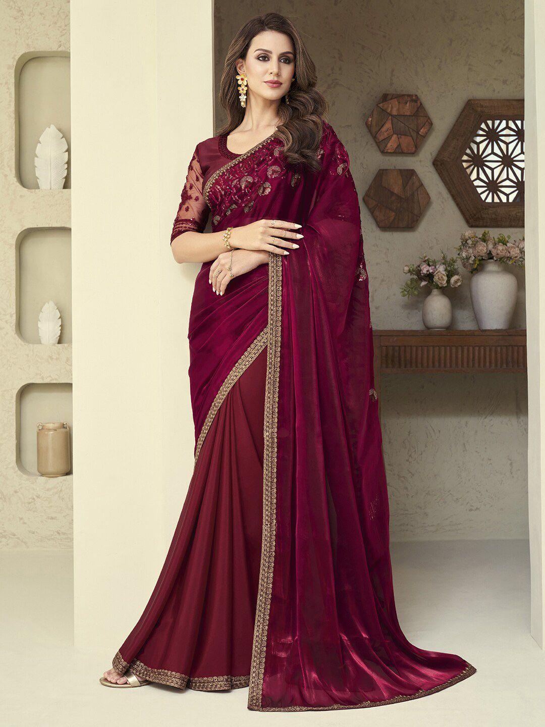 mitera magenta embroidered silk blend saree