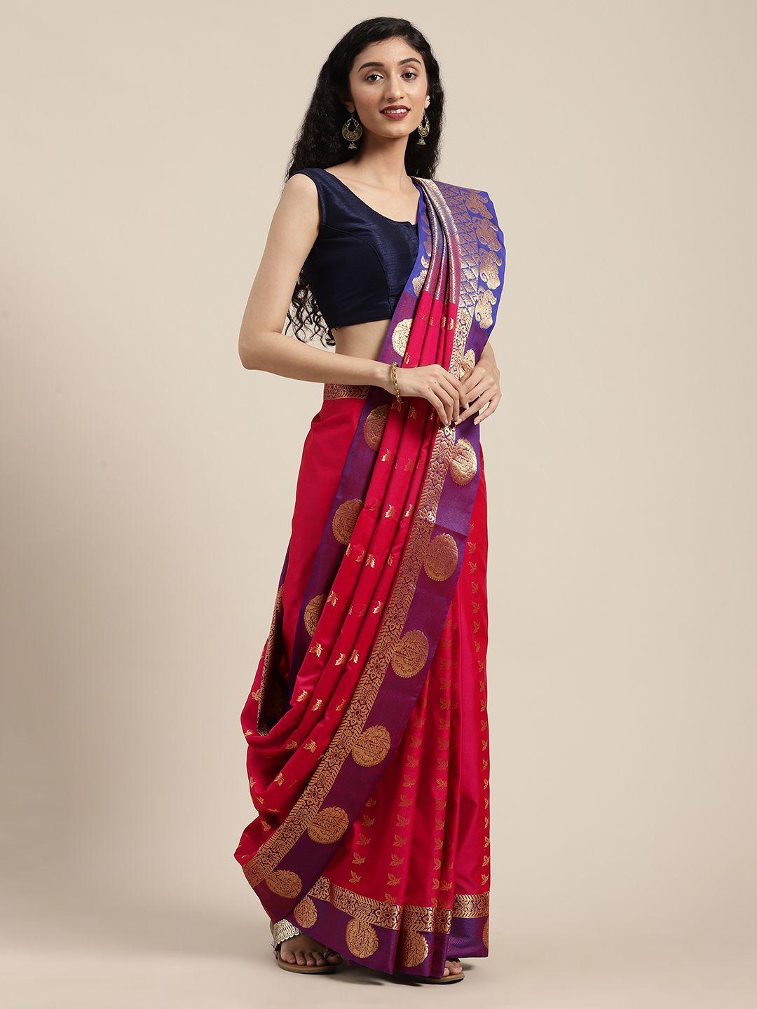 mitera magenta pink & blue woven design kanjeevaram saree