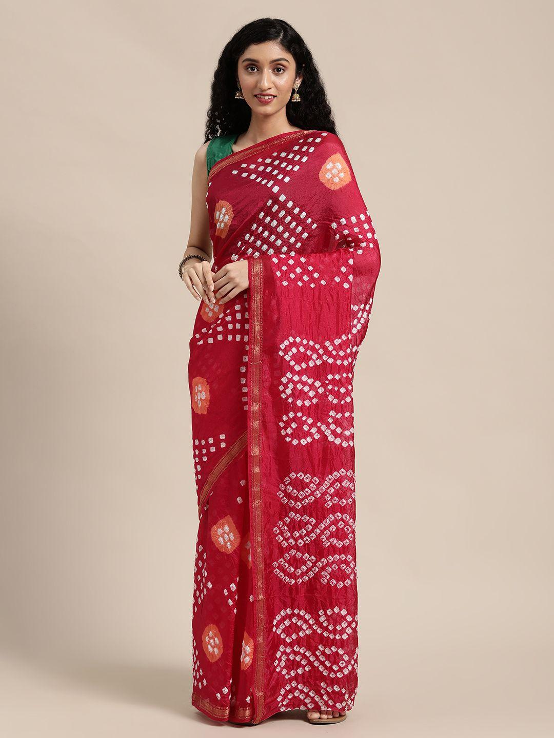 mitera magenta pink bandhani art silk ready to wear bandhani saree