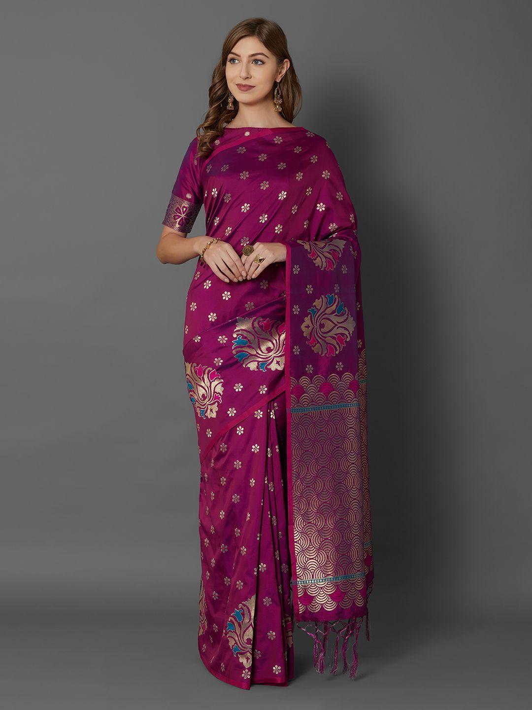 mitera magenta silk blend woven design banarasi saree