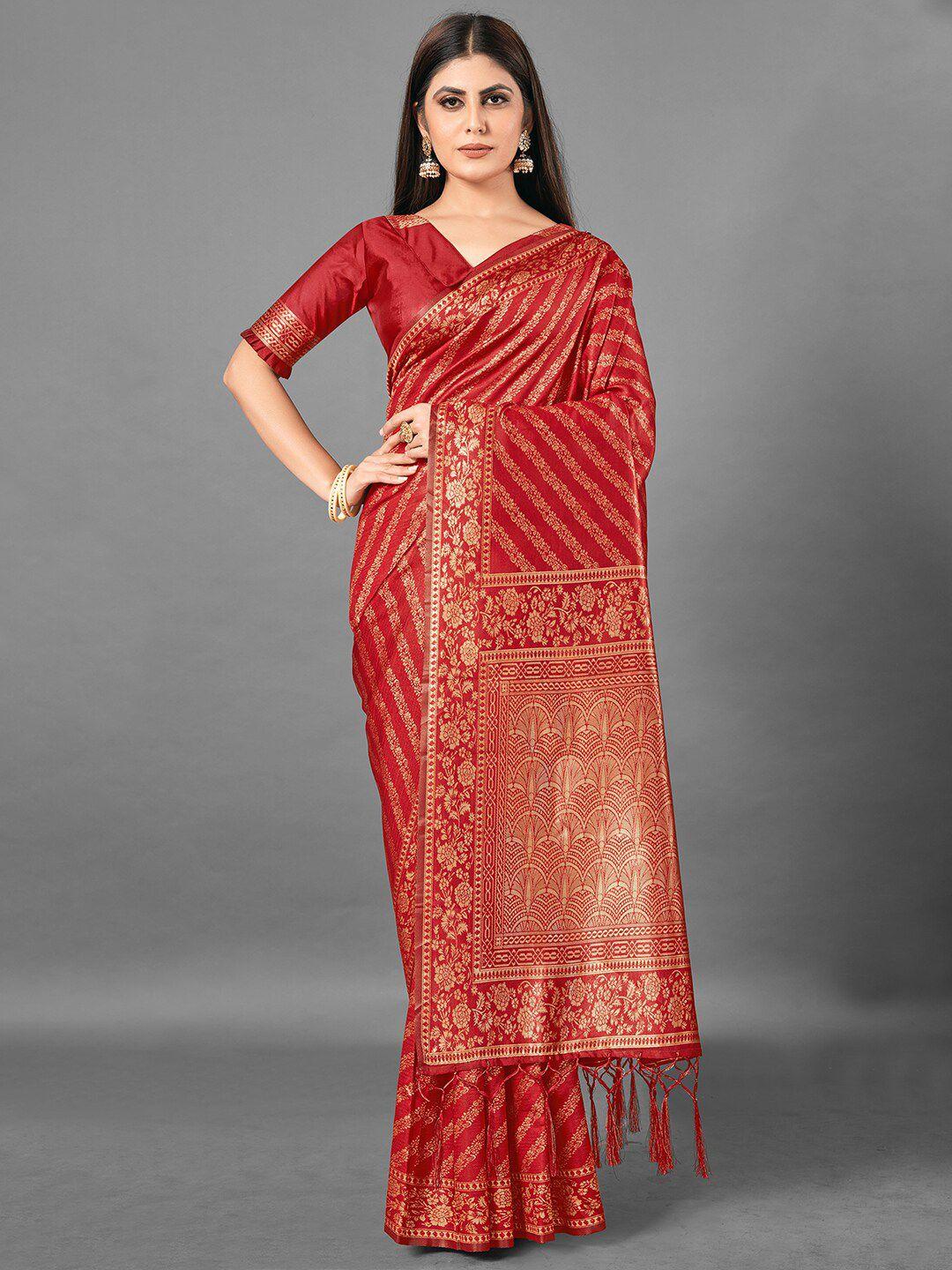 mitera maroon & gold-toned ethnic motifs zari banarasi saree