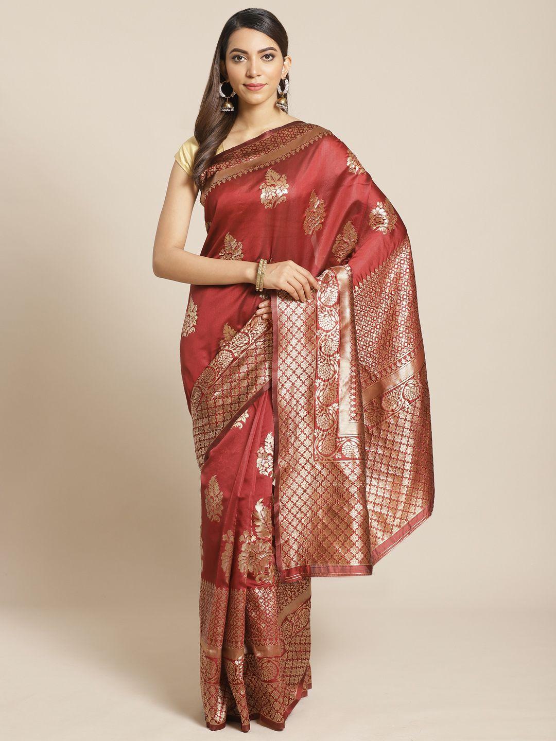 mitera maroon & golden woven design banarasi saree