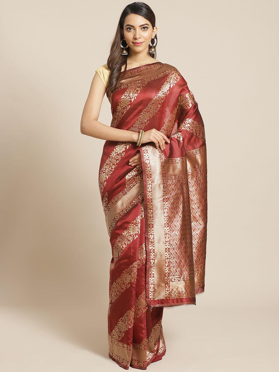 mitera maroon & golden woven design kanjeevaram saree