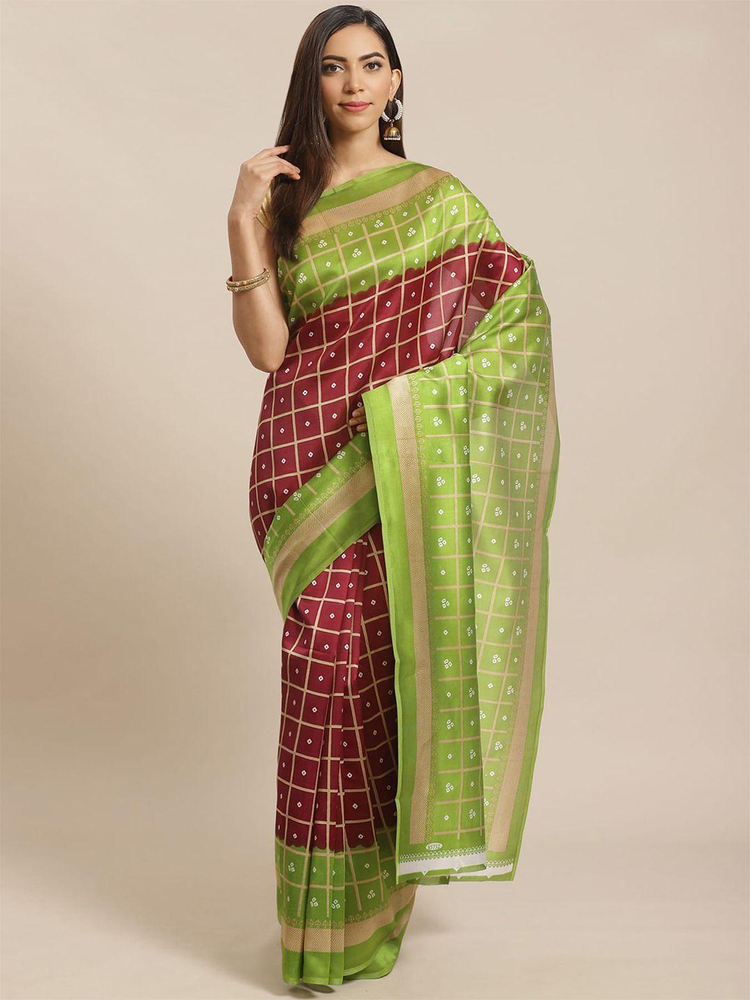 mitera maroon & green checked zari saree