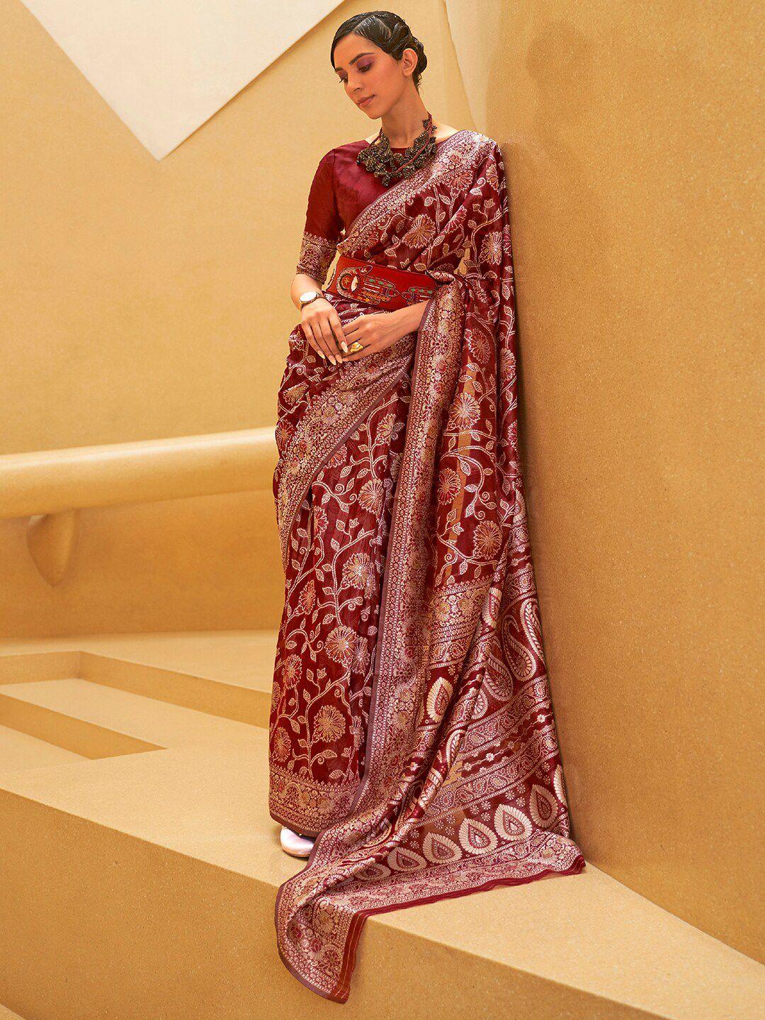 mitera maroon & white ethnic motifs silk blend muga saree