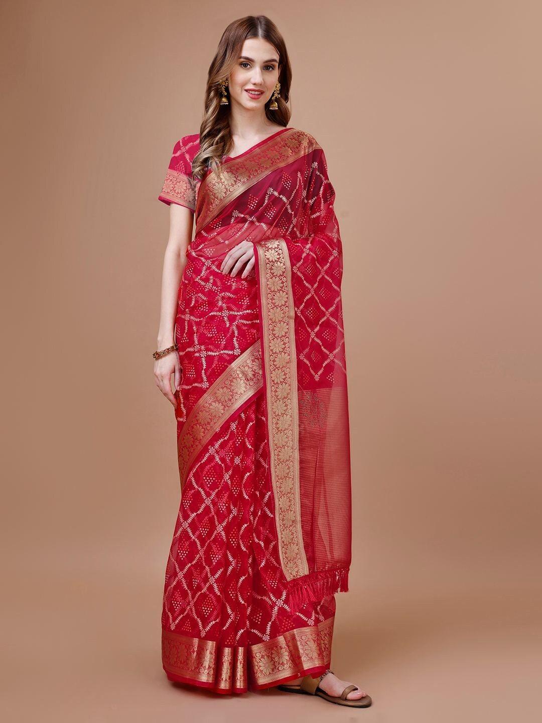 mitera maroon bandhani printed organza bandhani saree