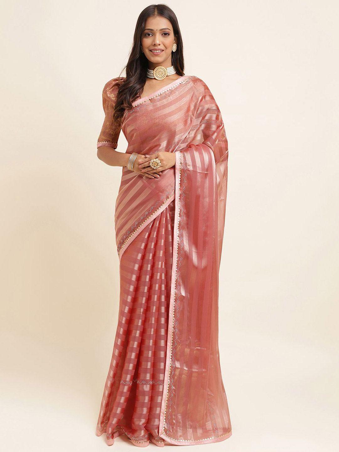 mitera maroon embellished beads and stones tissue saree