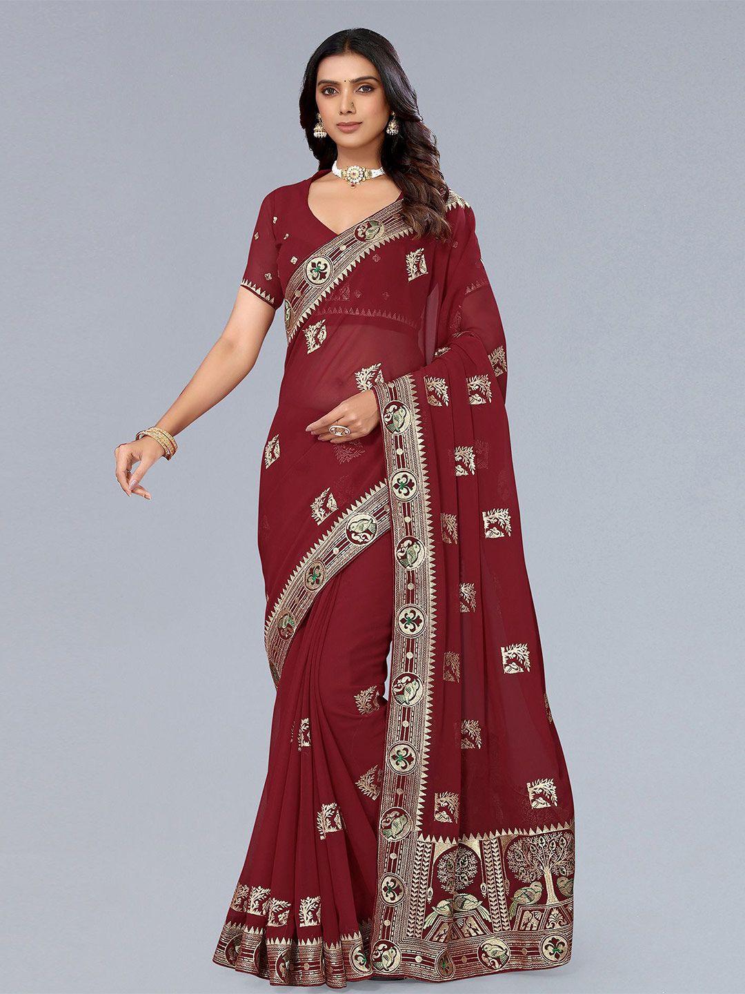 mitera maroon ethnic motifs poly georgette saree