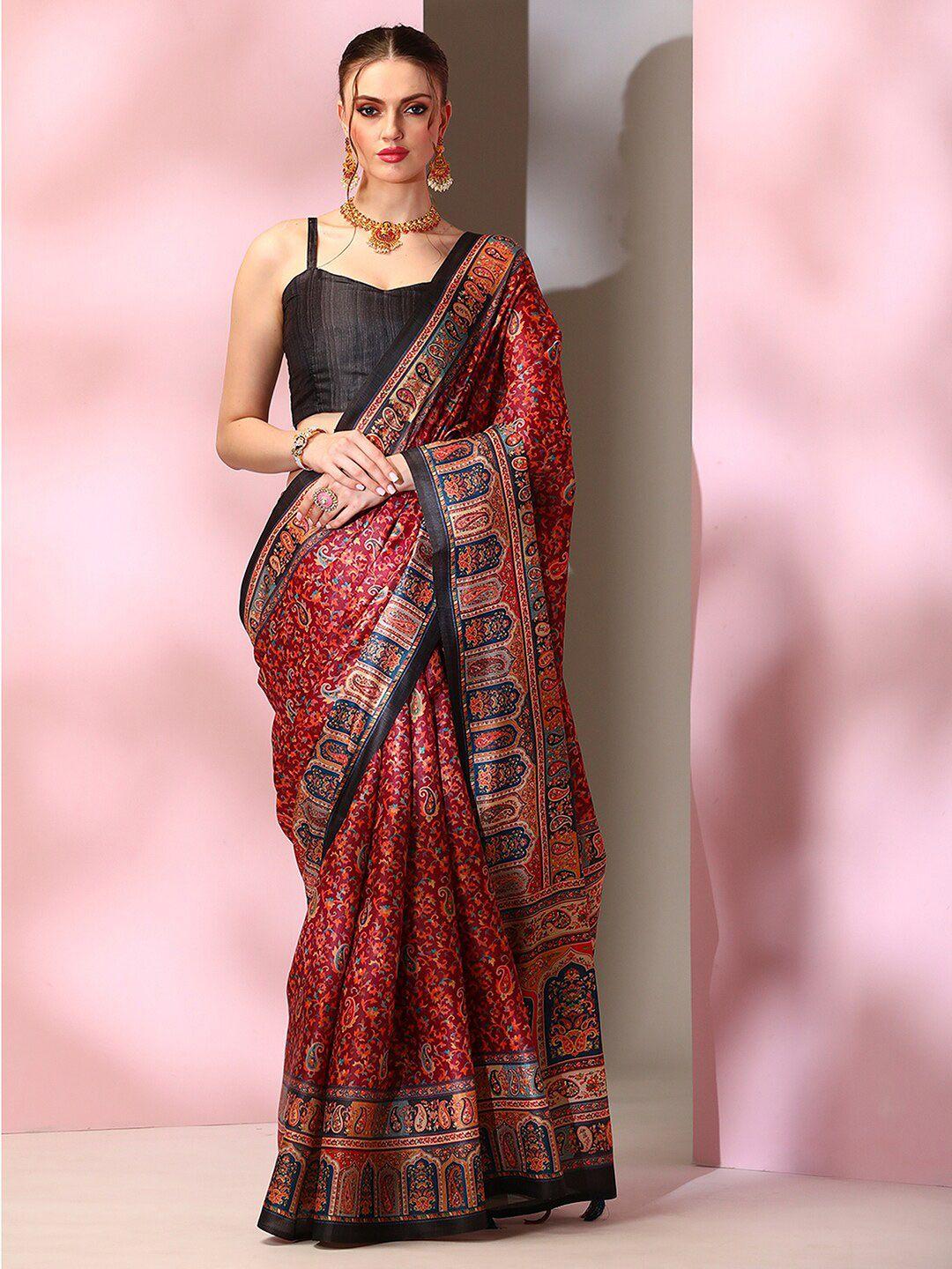 mitera maroon paisley printed bagh saree