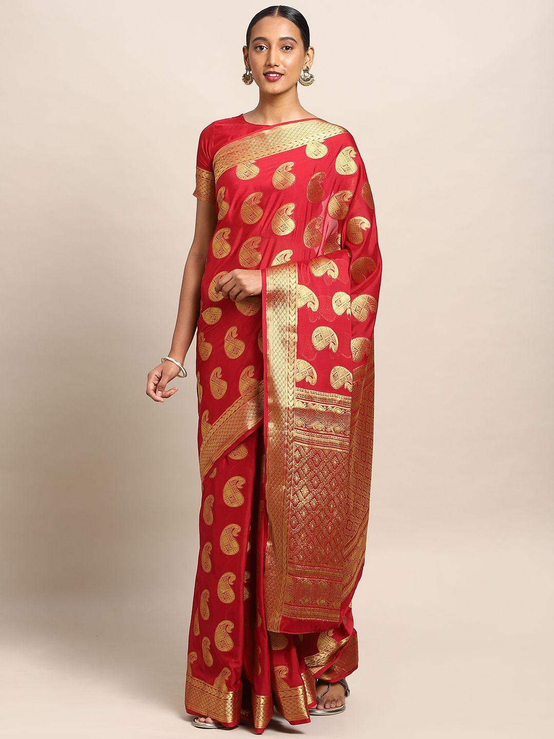 mitera maroon poly crepe woven design mysore silk saree