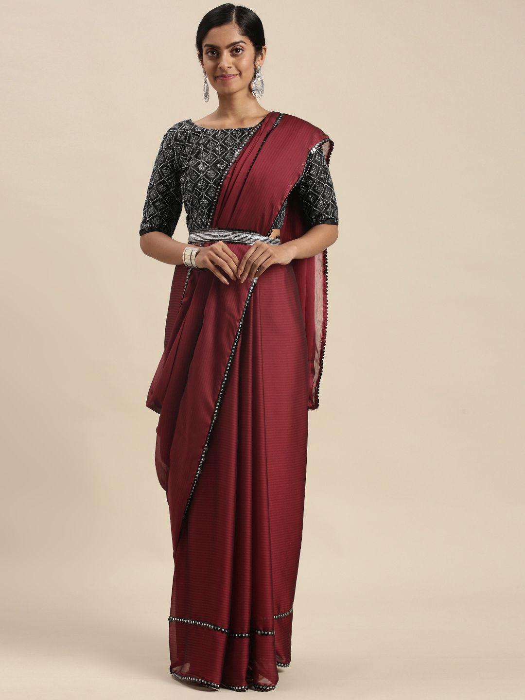 mitera maroon sequinned border saree