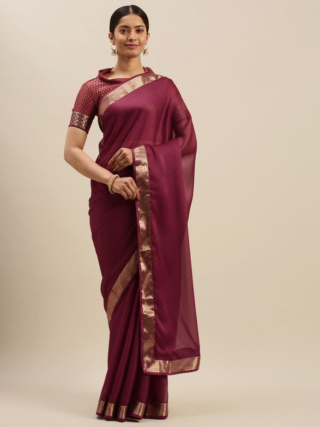 mitera maroon solid poly chiffon saree