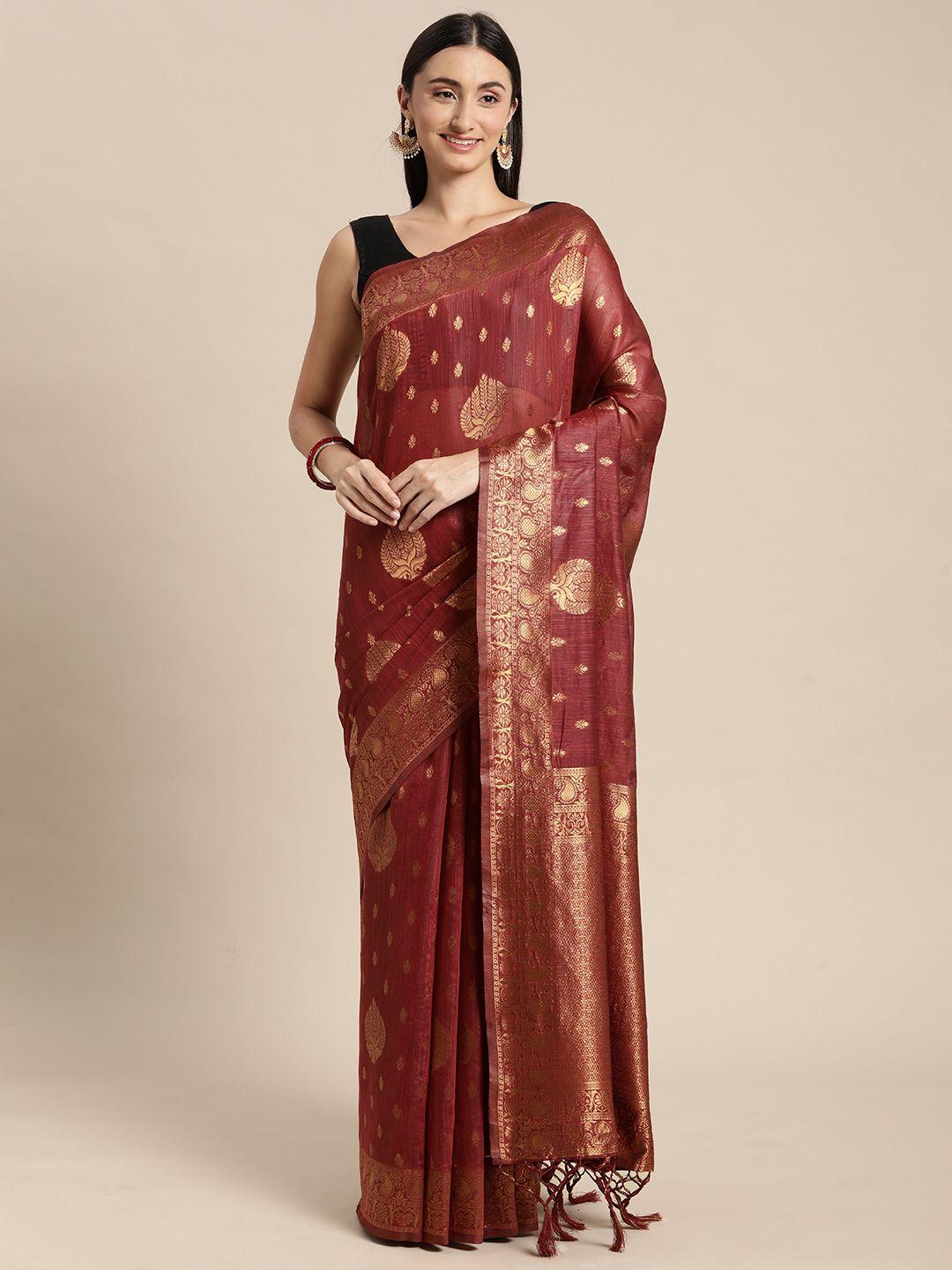 mitera maroon woven design silk cotton banarasi saree