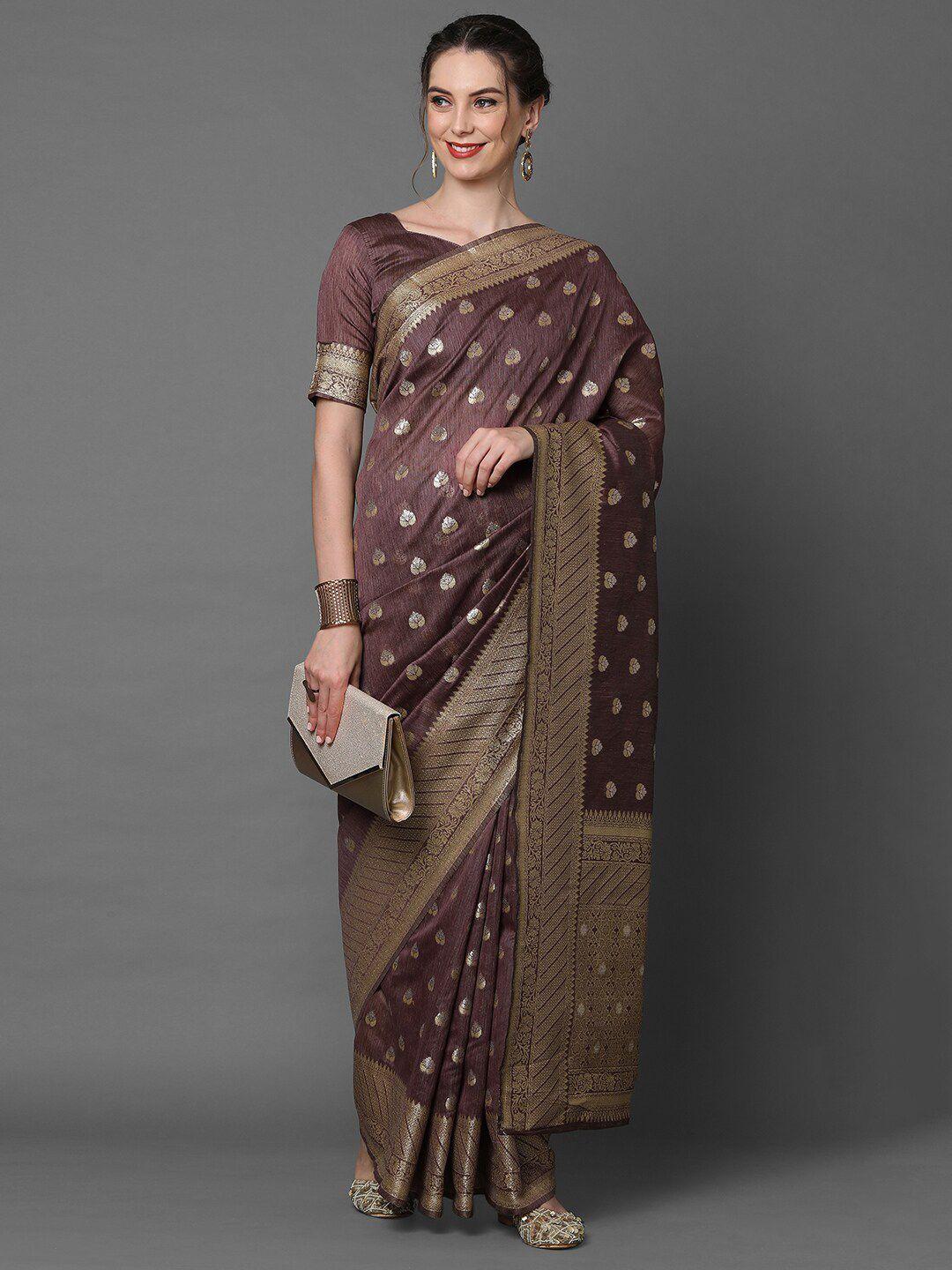 mitera mauve & gold-toned woven design banarasi saree