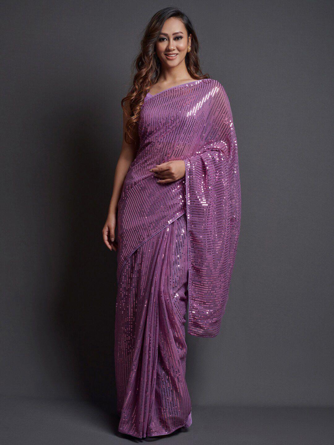 mitera mauve embellished sequinned pure georgette saree