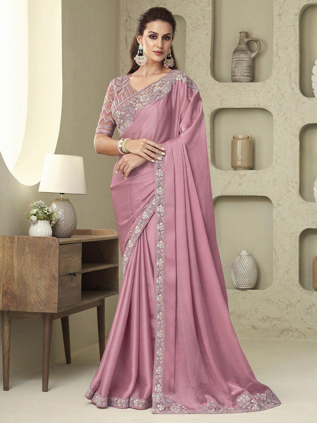 mitera mauve embroidered pure georgette saree