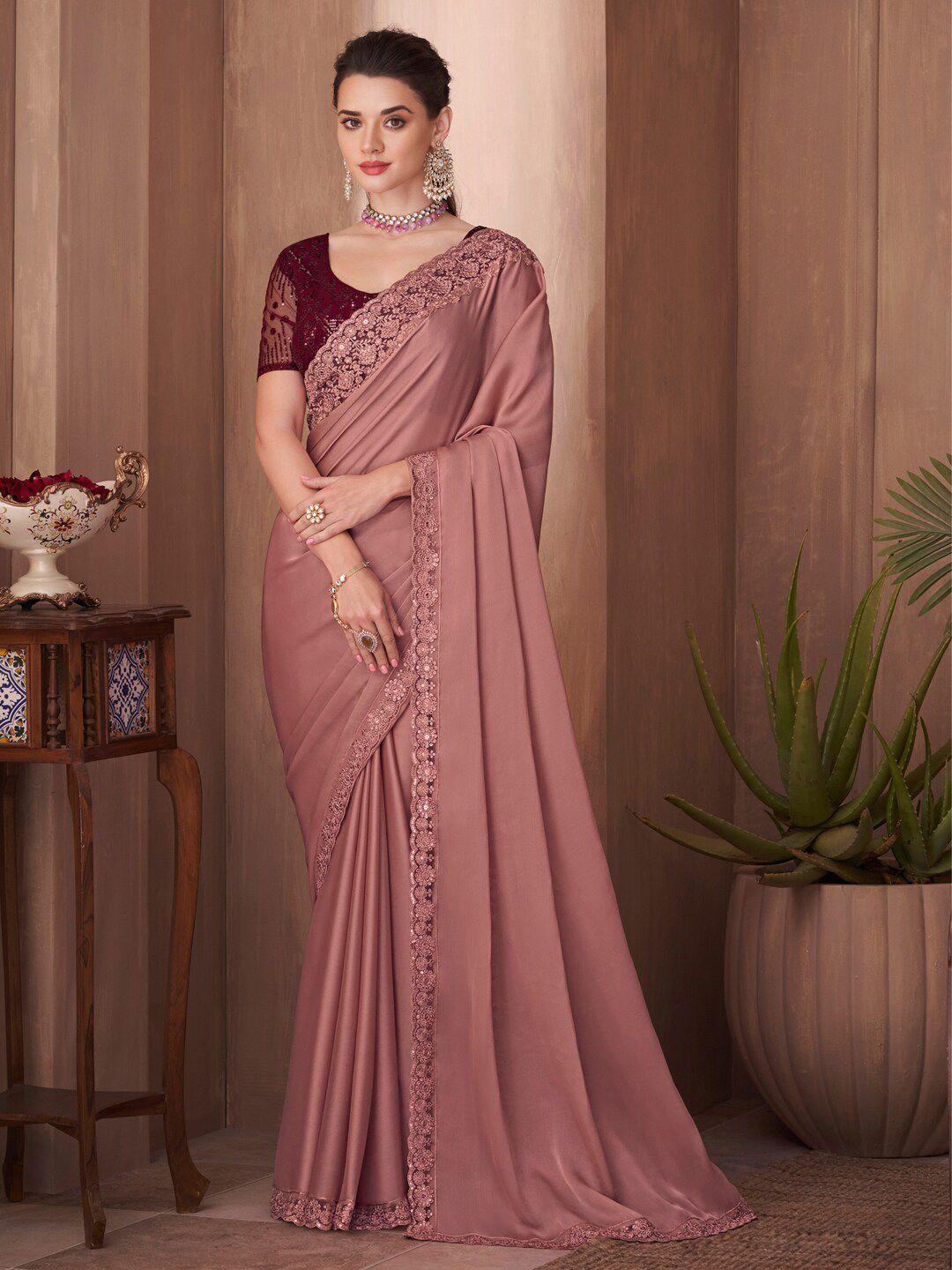 mitera mauve sequinned silk blend saree