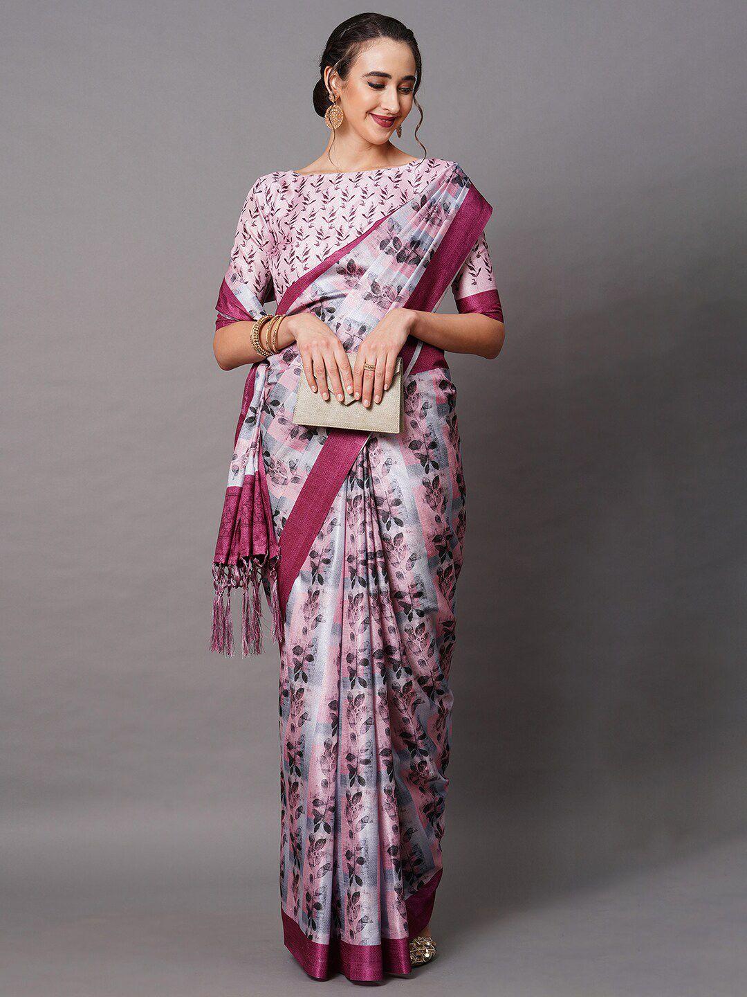 mitera mauve silk blend floral printed saree