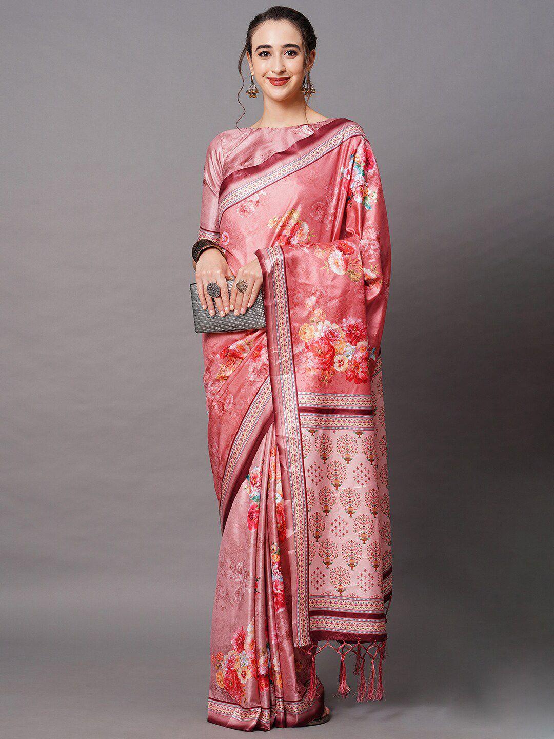 mitera mauve silk blend floral printed saree