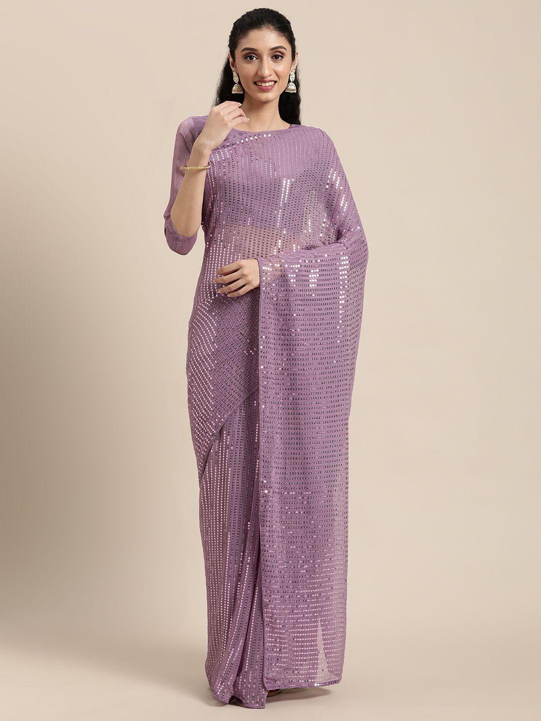 mitera mauve striped sequinned pure georgette heavy work saree