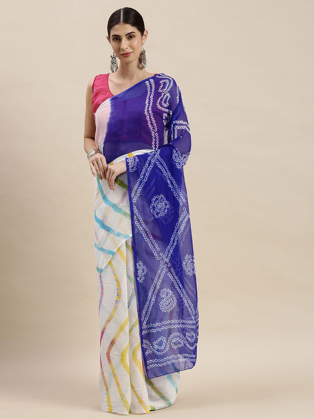 mitera multicoloured  hand dyed leheriya bandhani chiffon saree