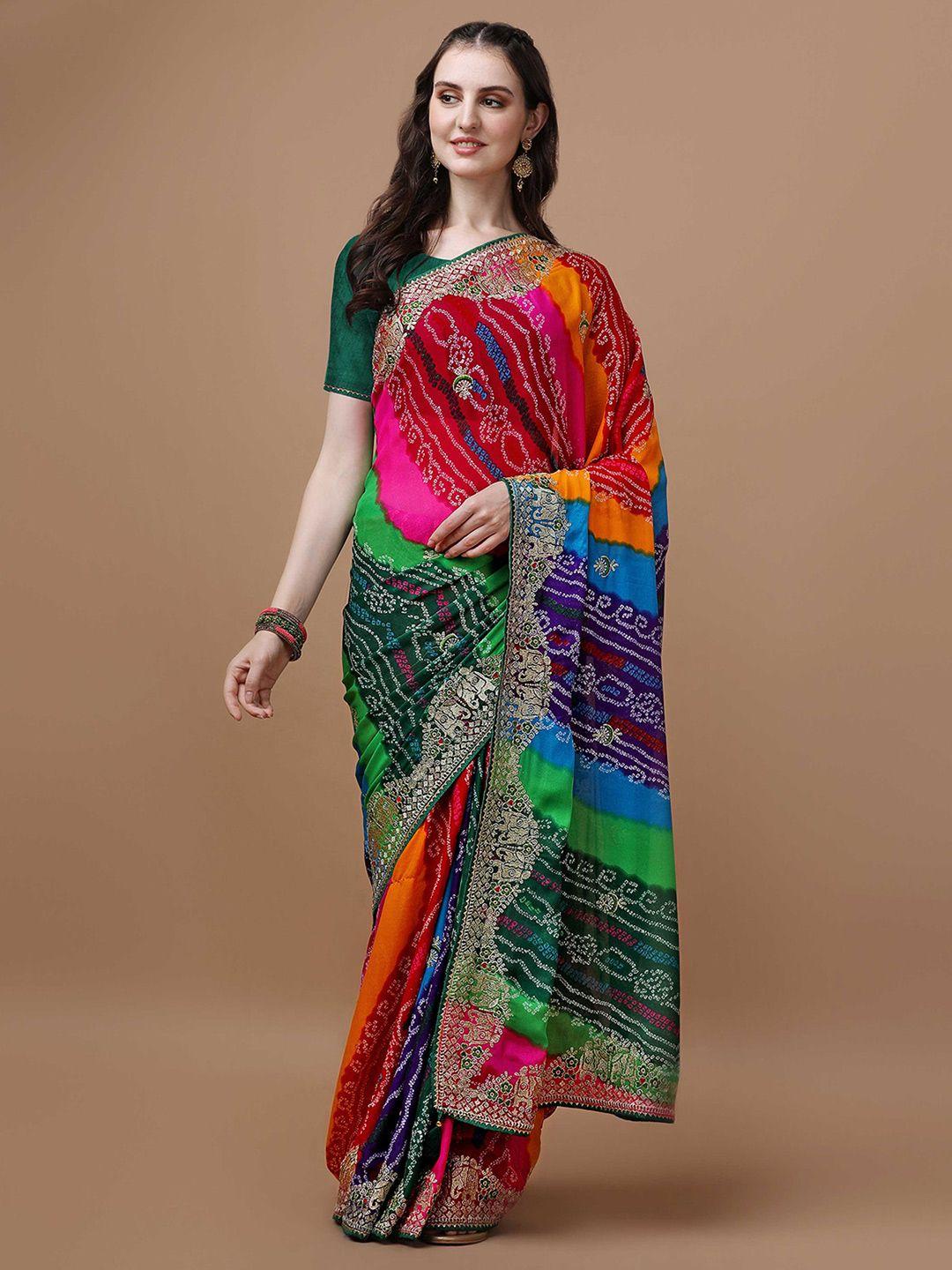 mitera multicoloured bandhani poly georgette designer bandhani saree